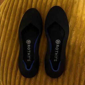 Rothy's Black Knit Flats with Blue Accent Trim